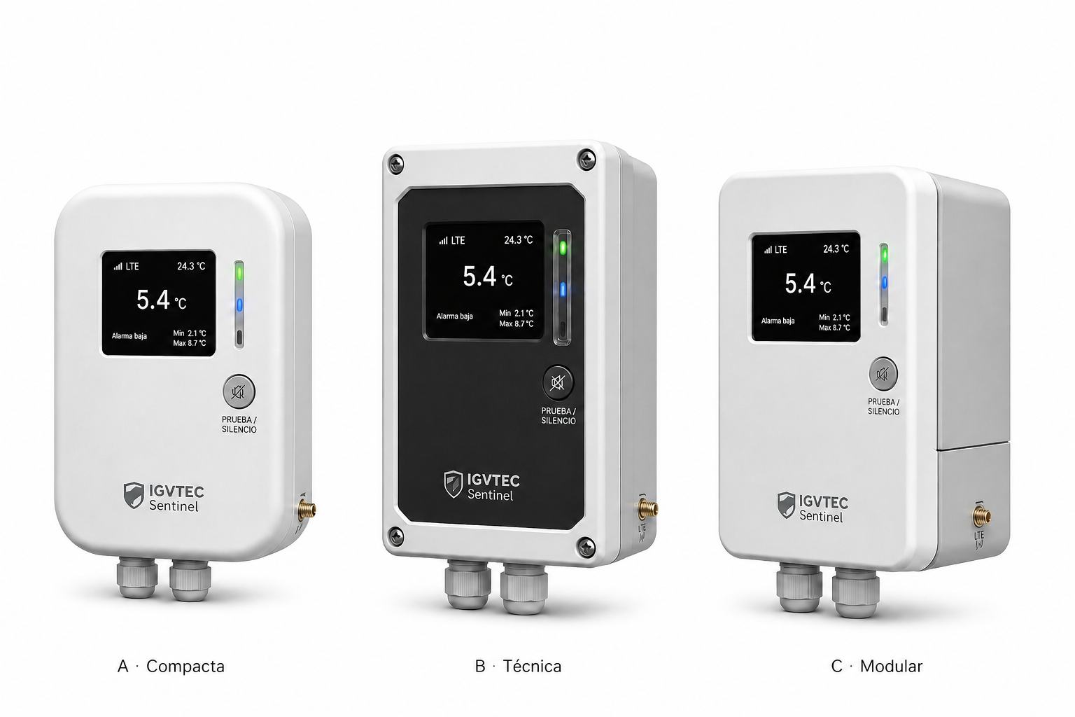 Equipos de monitoreo IGVTEC Sentinel en versiones compacta, técnica y modular